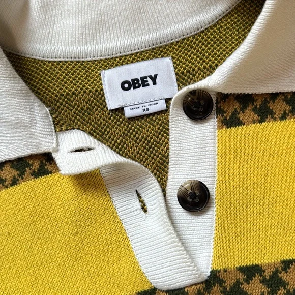 Obey womens Yellow and Black Striped Sweater - Picture 2 of 7